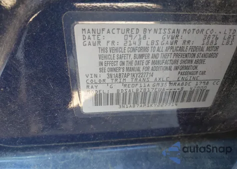 2019 Nissan Sentra S from USA, damaged, VIN 3N1AB7AP1KY227714